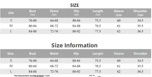 Detailed size chart for hollow out long sleeve bodycon dress with precise measurements