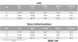 Tableau des tailles détaillé pour haut en dentelle col V avec mesures S, M, L en centimètres