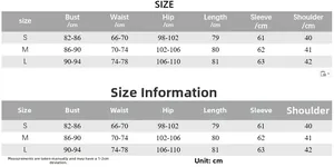 Detailed size guide for the long sleeve deep V-neck dress including bust and waist chart