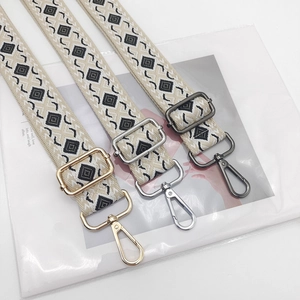 Adjustable wide replacement shoulder strap with geometric diamond woven pattern and metal hooks