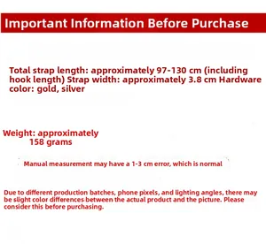 Adjustable bag strap specifications showing width of 3.8cm and length of 97 to 130cm