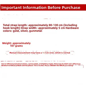 Detailed specifications of the 5cm wide adjustable canvas bag strap with metal hardware options