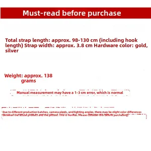 Adjustable 3.8cm wide shoulder strap with metal hooks, length 98-130cm, weight 138g