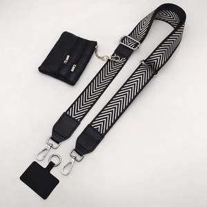 Adjustable black and white chevron wide bag strap with mini pouch and silver clips