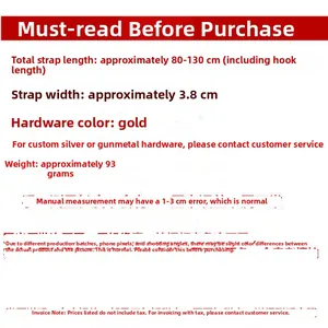 Detailed size specifications for adjustable 3.8cm wide canvas shoulder bag strap