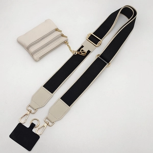 Adjustable nylon and beige leather phone crossbody strap with matching mini coin purse