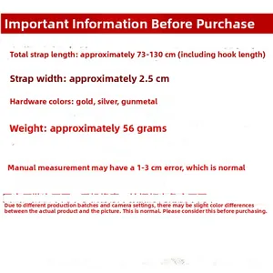 Detailed specs for 2.5cm phone strap showing 73-130cm length and hardware colors