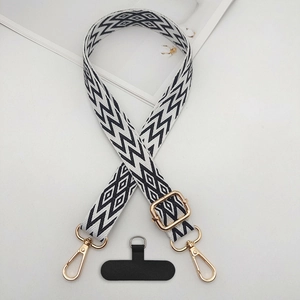 Adjustable Jacquard Polyester Phone Lanyard Wide Crossbody Neck Strap With Geometric Wave Pattern Metal Clasp Universal Patch