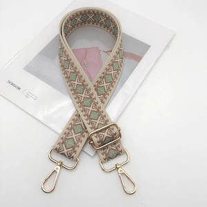 Detail of adjustable geometric strap with gold metal lobster clasps for crossbody bags