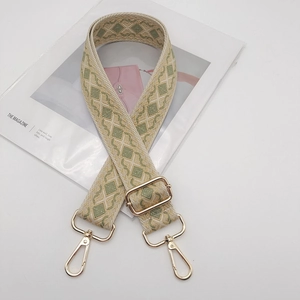 Adjustable wide replacement bag strap with green and beige geometric diamond pattern