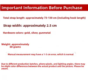 Detailed size guide for the adjustable phone strap with dimensions and hardware options