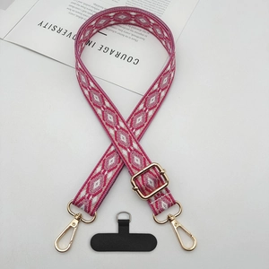 Ethnic Jacquard Adjustable Phone Strap Polyester Braided Neck Lanyard Metal Buckle Geometric Crossbody Strap For Women Men