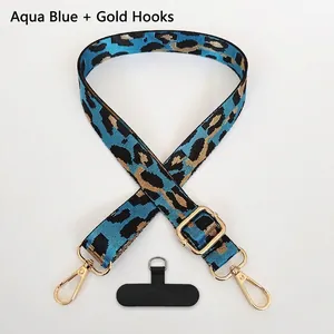 Adjustable Leopard Jacquard Polyester Phone Lanyard Crossbody Neck Strap With Gold Metal Hook And Gasket For Women Fashion