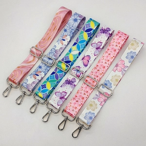 Adjustable floral pattern wide shoulder straps with silver metal hooks for crossbody bags