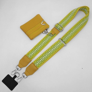 Adjustable wavy weave crossbody strap with yellow coin purse and silver hardware