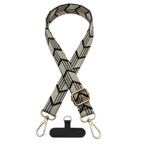 Adjustable crossbody phone strap with black and grey geometric arrow jacquard weaving