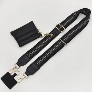 Adjustable crossbody strap set with a diamond pattern and small black coin pouch