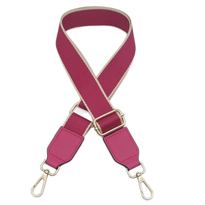 Adjustable wide canvas shoulder strap in berry pink with faux leather and gold hardware