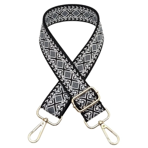 Adjustable wide replacement shoulder strap with black and white geometric diamond pattern