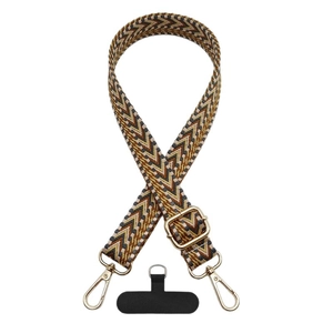Bandoulière jacquard réglable avec motif ethnique et adaptateur pour téléphone portable