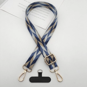 Cordon de téléphone ajustable en polyester à motif géométrique avec attaches dorées