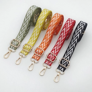 Close-up of woven phone lanyards in five colors with durable gold metal swivel hooks