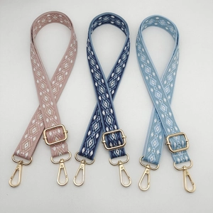 Adjustable bohemian jacquard straps with geometric patterns and pale gold metal buckles