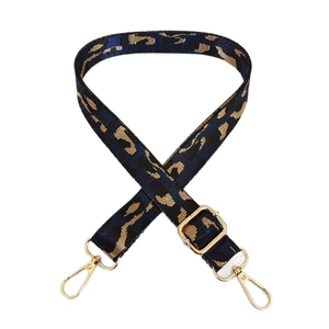 Adjustable leopard print jacquard phone lanyard with premium gold metal lobster clasps