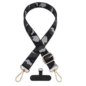 Adjustable camouflage crossbody phone lanyard with gold metal hardware and connector