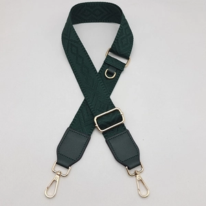 Bandoulière large réglable vert foncé avec motif géométrique et crochets dorés