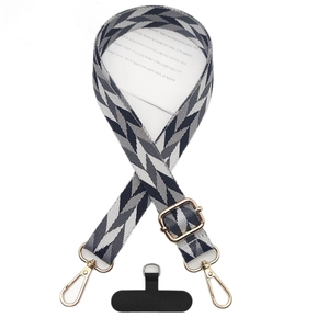 Cordon de téléphone ajustable en polyester avec motif géométrique et mousquetons dorés