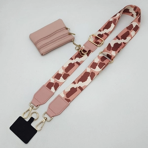 Pink marble pattern wide shoulder strap set with a three-layer zipper pouch and metal hooks
