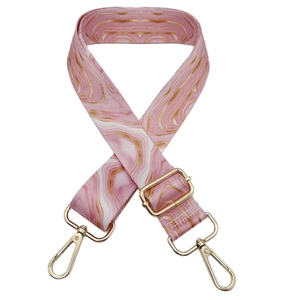 Adjustable 3.8cm wide bag strap with pink marble pattern and gold metal buckles