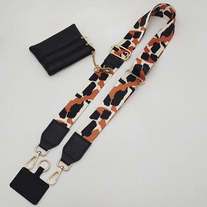 Universal animal print crossbody strap with black mini pouch and gold hardware parts