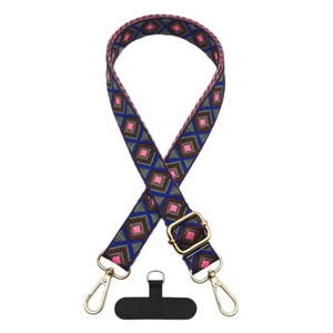 Ethnic geometric pattern adjustable phone crossbody strap with gold metal carabiner clip