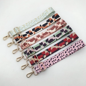 Wide Adjustable Replacement Bag Strap Colorful Leopard Print Polyester Woven Shoulder Belt Alloy Hook Crossbody Strap