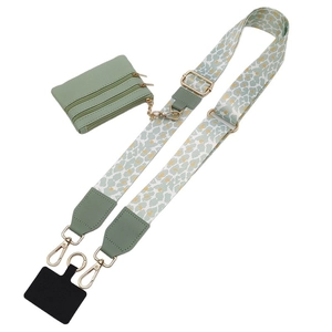 Green leopard print crossbody strap set with a mini zipper pouch and metal hooks