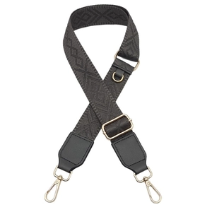 Bandoulière large tissée réglable avec motif géométrique gris et crochets dorés
