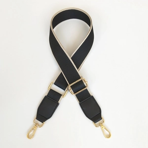 Adjustable wide ethnic woven shoulder strap with gold metal hooks for crossbody bags