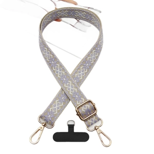 Ethnic jacquard wide adjustable crossbody phone lanyard with purple geometric weaving patterns