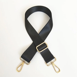 Adjustable black nylon shoulder strap with gold metal buckles for crossbody and laptop bags