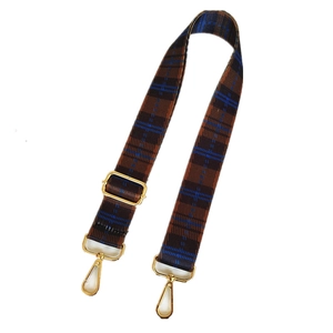 Adjustable plaid crossbody bag strap with tartan pattern and gold metal lobster clasps