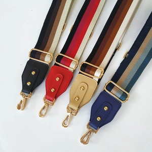 Set of four adjustable striped wide shoulder straps for crossbody bags with gold hardware