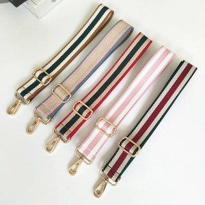 Adjustable Wide Replacement Shoulder Strap For Handbags Colorful Striped Polyester Woven Crossbody Bag Belt Gold Metal Hooks