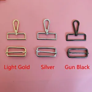 Adjustable bag strap hardware set with lobster clasps in gold silver and gun black