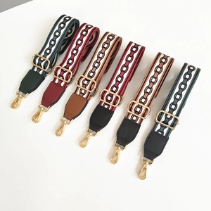 Wide Nylon Replacement Bag Strap Ethnic Geometric Woven Shoulder Strap With Gold Buckle For Women Handbags Crossbody Adjustable