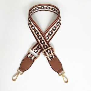 Adjustable wide replacement strap with vintage chain pattern and gold metal hooks