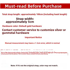 Detailed size guide for 100cm length and 5cm width replacement handbag strap