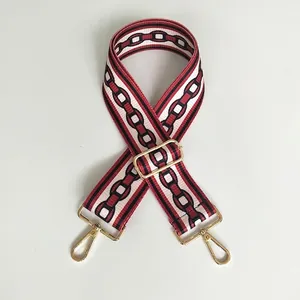 Adjustable burgundy geometric strap with gold swivel hooks for crossbody bags