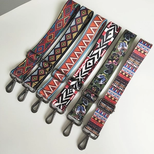 Adjustable wide canvas replacement bag straps with ethnic patterns and metal hooks